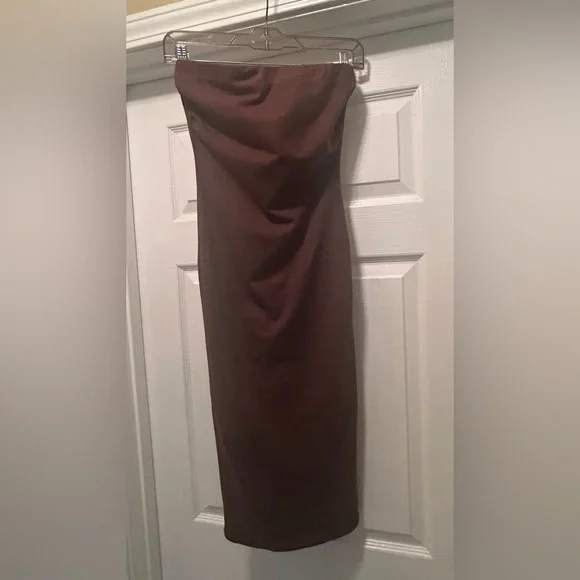 Fashion Nova Brown Ruched Strapless Tube Dress - Picture 1 of 3